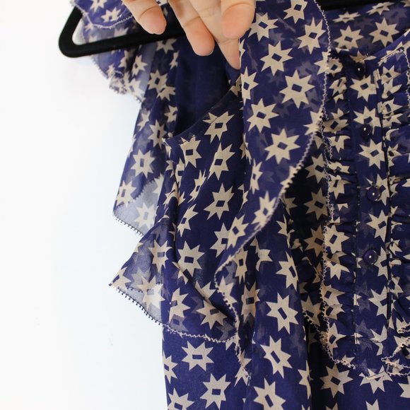 DVF 100% Silk Top Blouse Tassels Western Tank - Picture 11 of 13